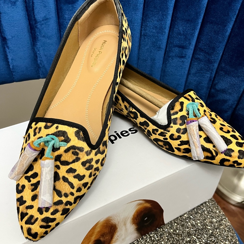 ✨ Hush Puppies Sadie Tassel Slipon Leopard Calf Hair Loafer, Size: 7 WIDE✨